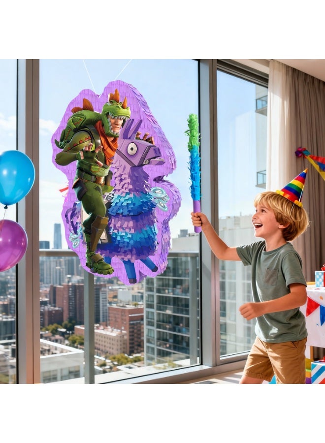 ILovhaprty Fortnite Llama Pinata, Fortnite Themed Party Pinata Bundle - Large Loot Llama Pinata, Gaming Party Game Decorations Blindfold & Pickaxe Birthday Party Stick Alpaca mount design Pinata for Fortnite Birthday Party Supplies - Image 4